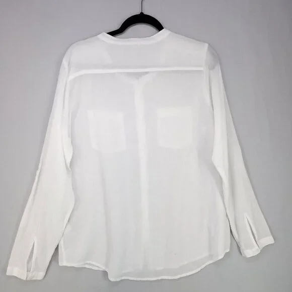 LL Bean Cotton Gauzy Long Sleeve Button Up Shirt Womens Medium Sheer White Beach - Picture 2 of 13